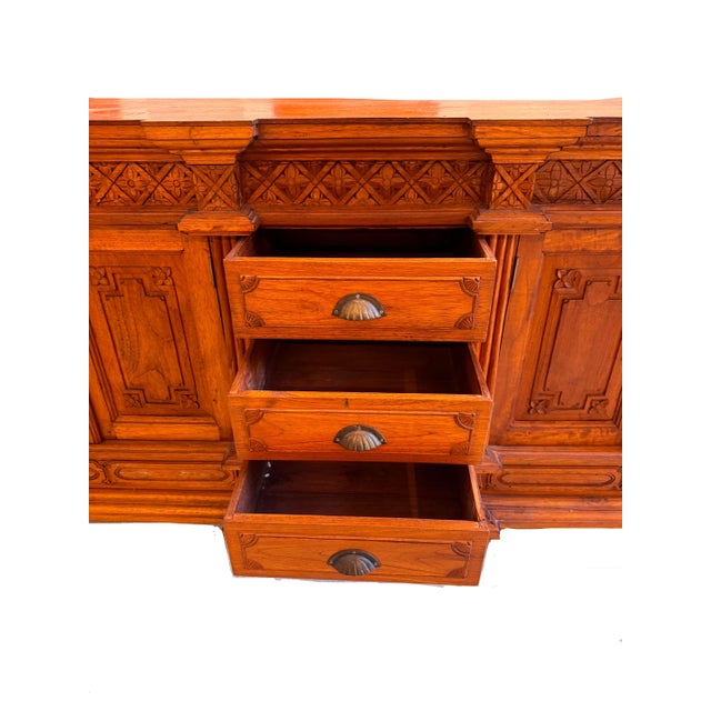 Cinnamon Vintage Mexican Carved Oak Credenza / Sideboard Buffet, 1980s For Sale - Image 8 of 18