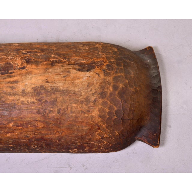 Extra Large Eastern European Hand Carved Dark Wood Dough Bowl For Sale In Detroit - Image 6 of 11