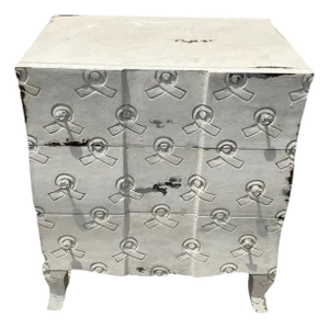 Late 20th Century Breast Cancer Awareness Ribbon 3 Drawer White Carved Wood Chest Nightstand