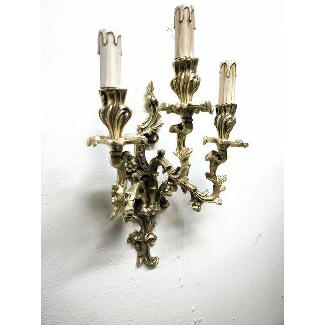 Antique Three-Light Bronze Wall Lamp, 1890s For Sale - Image 15 of 18