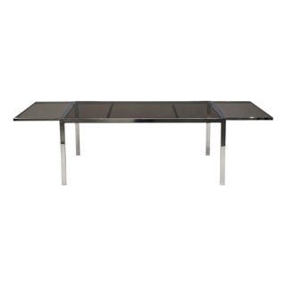 Milo Baughman Style, Expanding Dining Table, Chrome, Smoked Glass, Usa, 1970s For Sale