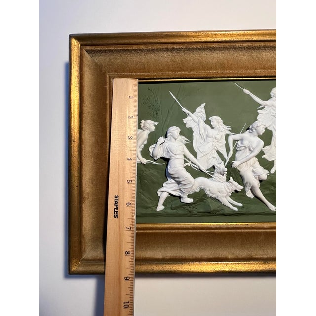 Green Rare 1900s Karl Ens, Germany Wall Hanging Bisque Porcelain Plaque Hunting Scene For Sale - Image 8 of 9