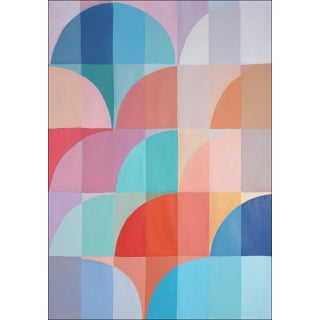 2025, Organic Bauhaus Geometry, Mauve and Turquoise Arches, Vivid Tones Patterns Grid, Acrylic Paint on Watercolor Paper by Natalia Roman For Sale