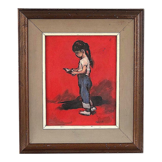 Martha Moore Burnett Oil Painting Girl With a Book For Sale