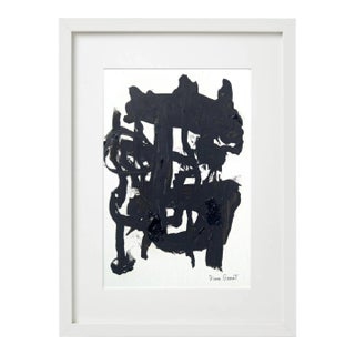 13.5" by 16.7" Black and White Abstraction #8 - One-of-a-Kind High-End White Wood Shadow Box Framed Original Painting / Robert Motherwell For Sale
