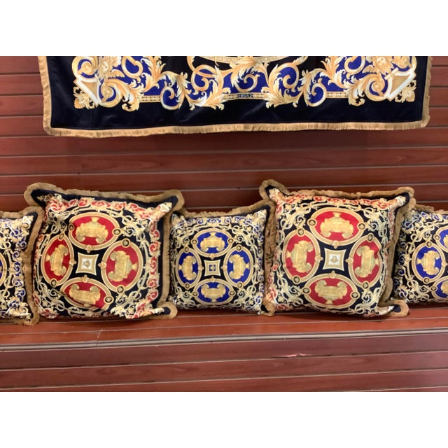 Italian 1990s Vintage Lion and Urn Versace Velvet Pillows - Set of 4 For Sale - Image 3 of 12