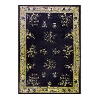 1920s Blue Navy Foliate Antique Chinese Peking Rug 12' 0'' X 17' 4'' Hand Knotted Wool Carpet For Sale