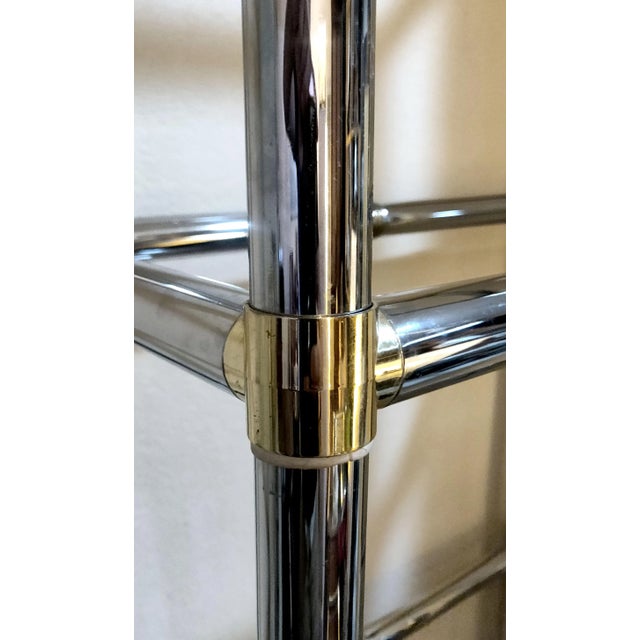 1970s Brass, Glass and Chrome Tubular Modernist 4 Tiered Étagère For Sale In Palm Springs - Image 6 of 8