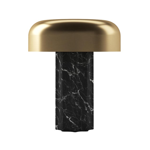 FLUTED COLUMN Rechargeable Cordless LED Table Lamp, 3-Levels Brightness Touch Sensor Control, Black Marble / Brushed Brass For Sale In Charleston - Image 6 of 14