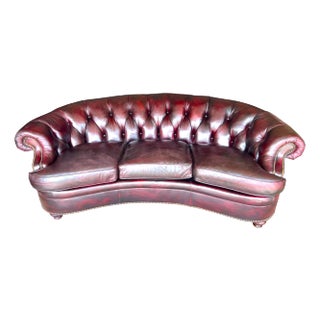 Vintage Hancock & Moore Burgundy Leather Curved Chesterfield Sofa – Tufted Back, Nailhead Trim For Sale