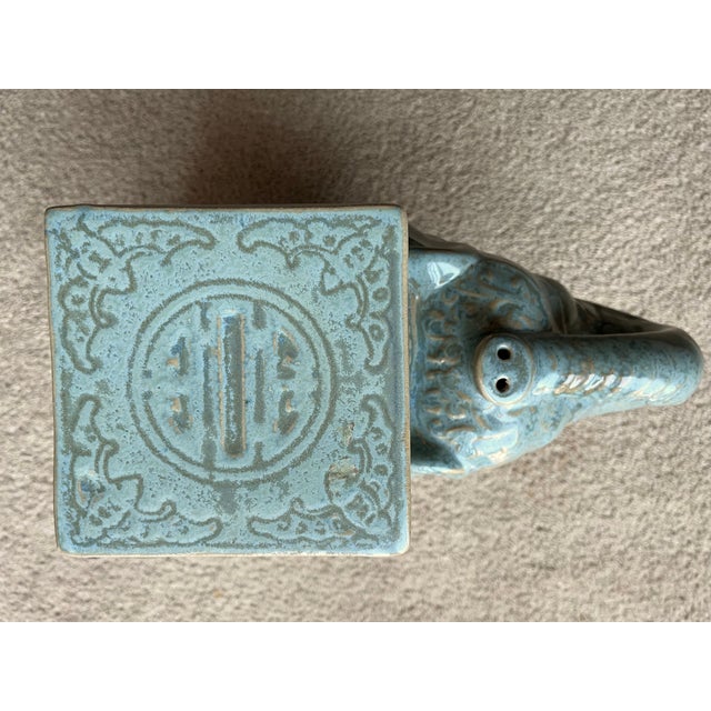 Turquoise Glazed Ceramic Elephant Plant Stand For Sale - Image 4 of 7