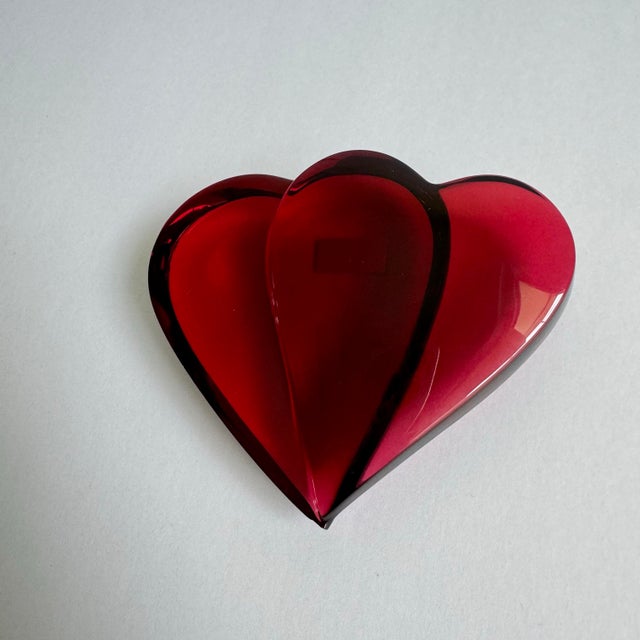 Baccarat Double Hearts Paperweight Red Crystal Heart | Chairish