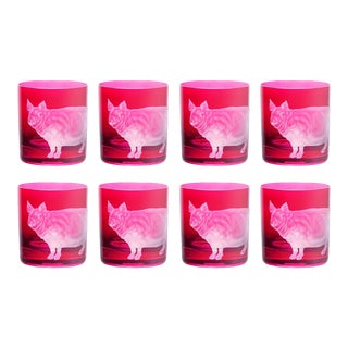 Farm Pig Double Old Fashioned Glasses Fuscia - Set of 8 For Sale