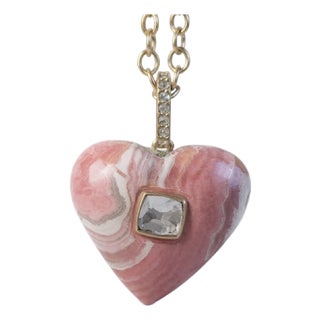 Rhodochrosite Heart Pendant With Spinel & Diamond Bail For Sale