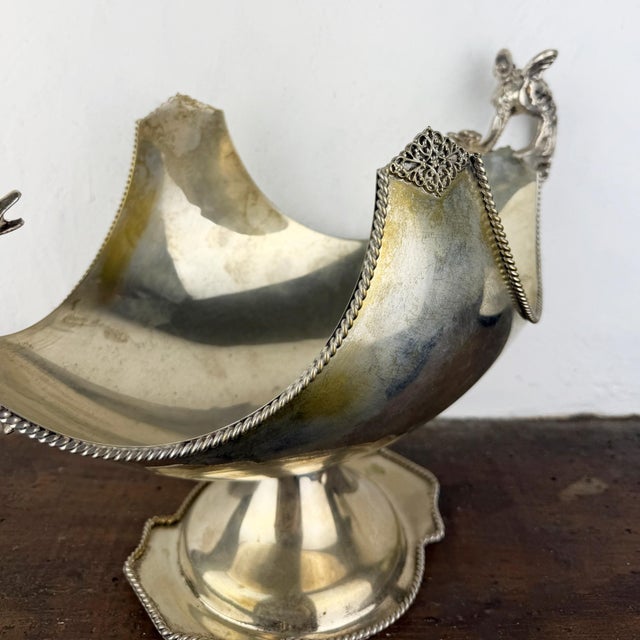 Antique Italian Silver-Plated Centerpiece Bowl with Dragon Handles, 1930s For Sale - Image 4 of 15
