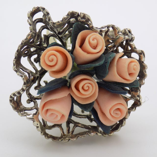 Metal Vintage Italian Handmade Genuine Silver & Salt Dough Flower Bouquet Figurine For Sale - Image 7 of 12