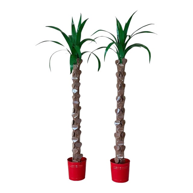 Monumental Sculptural Architectural Custom Metal Tole Palm Tree Wall Installations-Pair For Sale