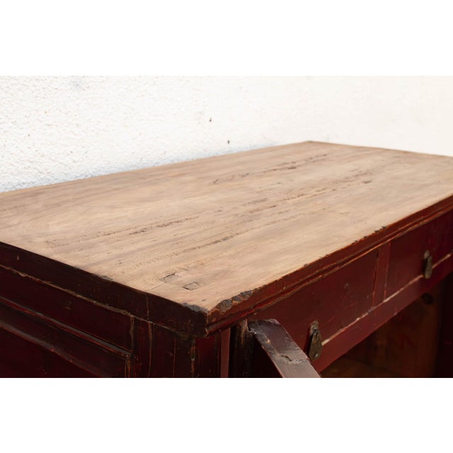 Chinese Painted Red Paneled Chinese Rustic Cabinet For Sale - Image 3 of 8