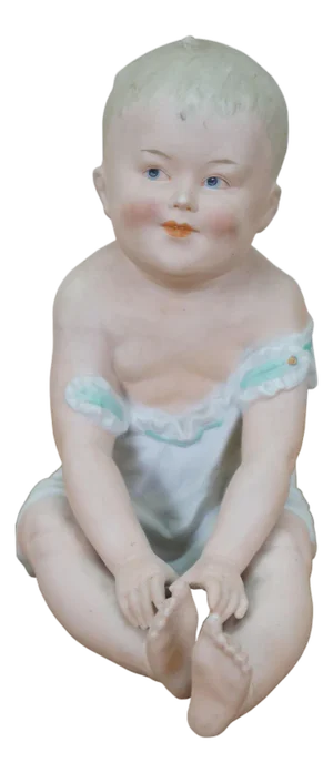 Antique German Gebruder Heubach Bisque Piano Baby Figurine Statue 9"