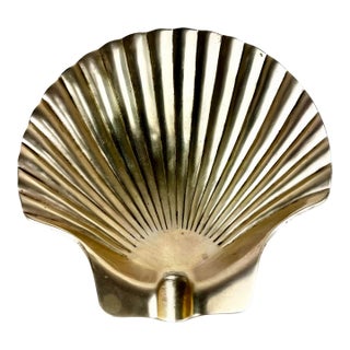 Vintage Brass Scallop Shell Ashtray Dish For Sale