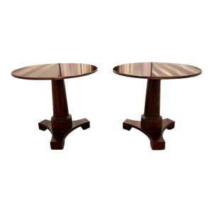 Thomas Pheasant for Baker Round Mahogany and Walnut Pedestal Side Tables - A Pair