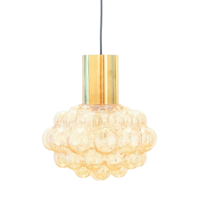 Mid-Century Amber Bubble Glass Pendant Light by Helena Tynell for Limburg, Germany, 1960s For Sale
