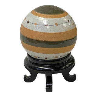 Tan Beige Olive Mix Color Stripe Pattern Porcelain Round Ball Display Art For Sale