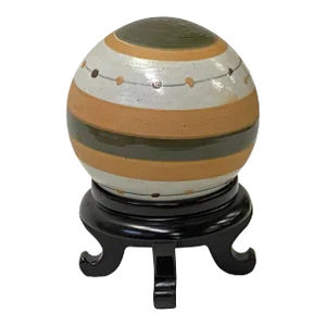 Tan Beige Olive Mix Color Stripe Pattern Porcelain Round Ball Display Art