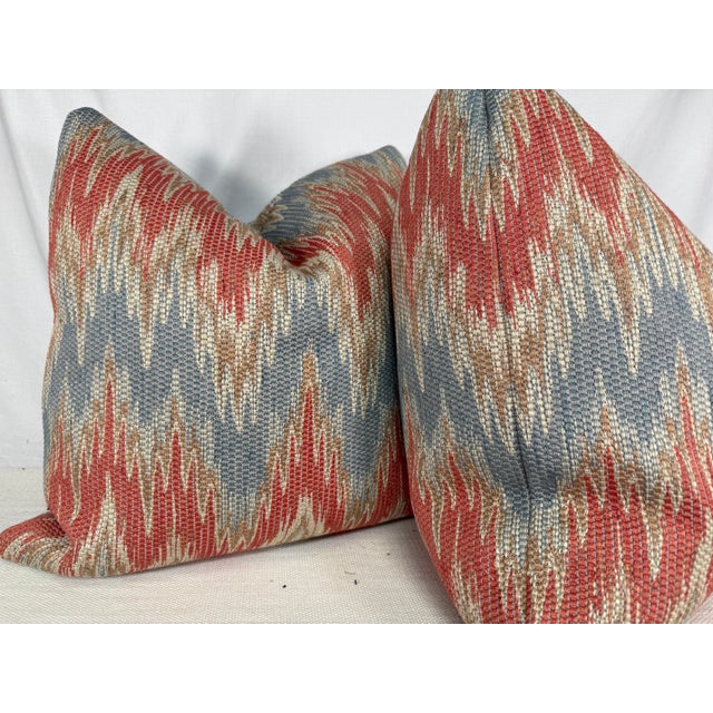 Transitional Colefax & Fowler "Medora" in Tomato/Slate 22" Pillows-a Pair For Sale - Image 3 of 3