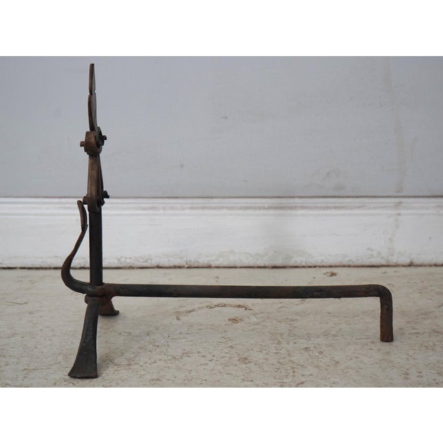 Pair Vintage Fleur -De- Lis Iron Work Fireplace Andirons For Sale - Image 4 of 10