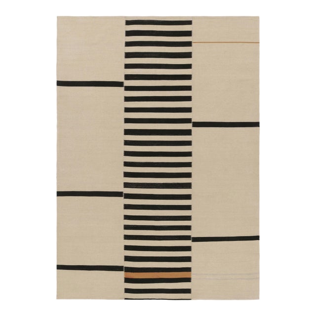 Rug & Kilim’s Contemporary Kilim in Cream and Black Tones For Sale