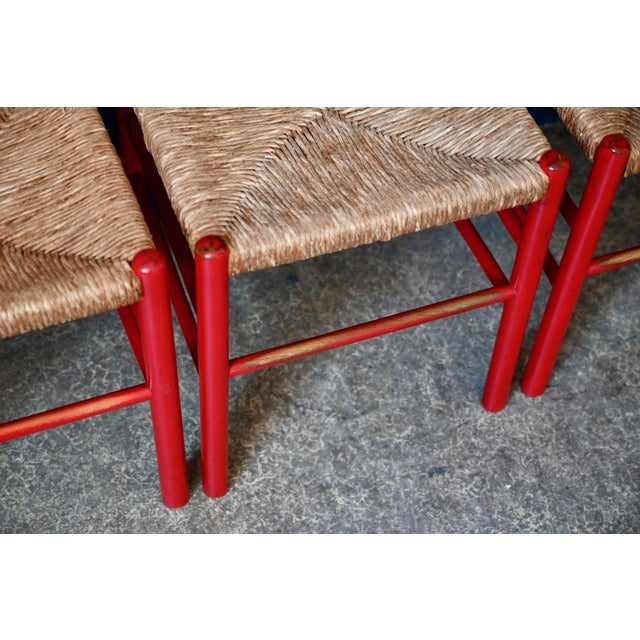Vintage Italian Chairs in Red Lacquered Wood and Woven Straw, 1960s, Set of 4 For Sale - Image 16 of 18