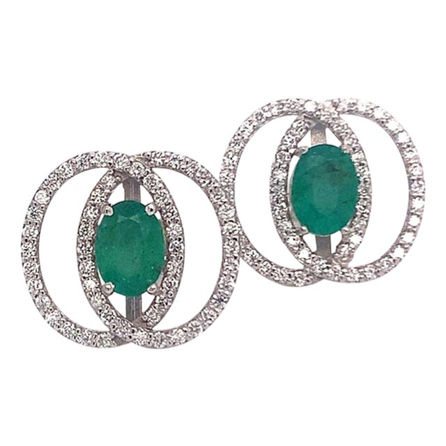 Diamond Emerald Earrings 14k White Gold 2.16 TCW Certified For Sale