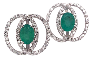 Diamond Emerald Earrings 14k White Gold 2.16 TCW Certified