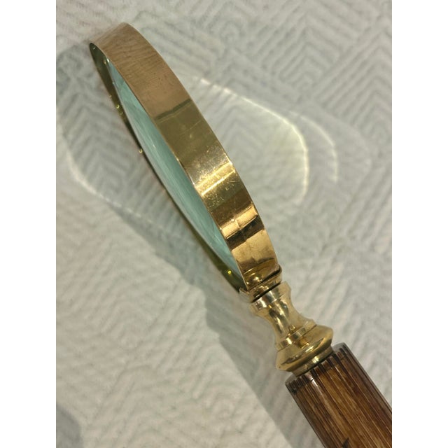 Vintage Oversized Solid Brass & Turned Wood 11”Library Magnifying Glass Desk Accessory For Sale In New Orleans - Image 6 of 7