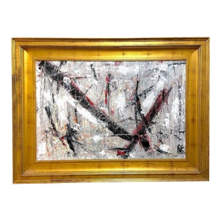 Niki Smith Monumental Abstract Expressionist Impasto Painting Giltwood Frame For Sale