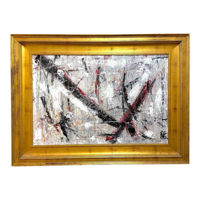 Niki Smith Monumental Abstract Expressionist Impasto Painting Giltwood Frame For Sale