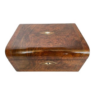 English Antique Burl Walnut Writing Box For Sale
