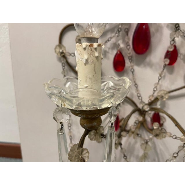 Ruby Red Crystal Beaded Sconces, 1940s, Set of 2 For Sale - Image 13 of 15