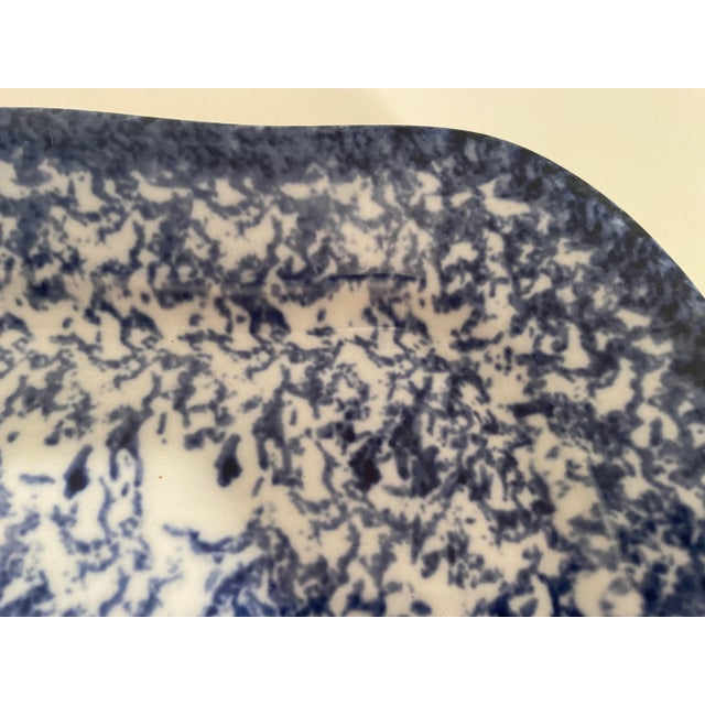 Ceramic Antique Spongeware Serving Platter - Blue and White Pottery For Sale - Image 7 of 8