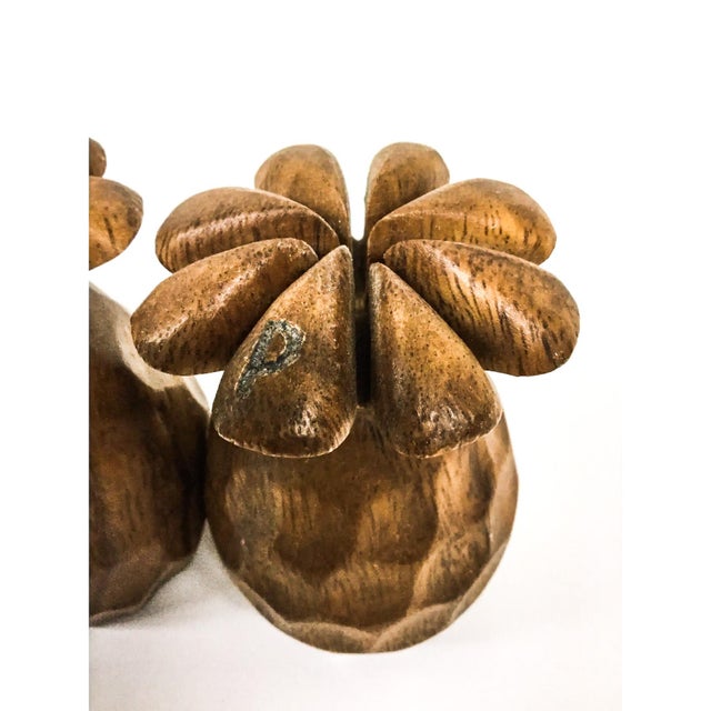 American Vintage Wood Carved Pineapple Shaped Shakers - A Pair For Sale - Image 3 of 9