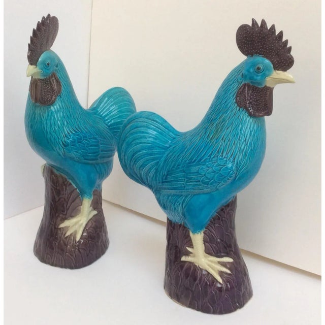 Chinese Chinese Turquoise Porcelain Roosters - A Pair For Sale - Image 3 of 9