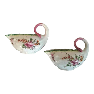 18th Century Georgian Derby Porcelain Leaf-Form Sauce Boats - a Pair