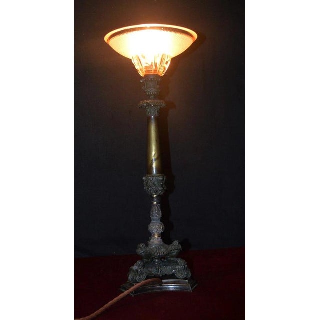 Victorian Bronze Table Lamp with Pink Empire Glass Shade, 1890 For Sale - Image 18 of 18