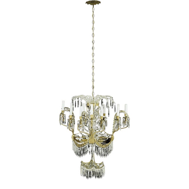 Mid 20th Century The Plaza Hotel Russian Crystal Dore Bronze Chandelier For Sale