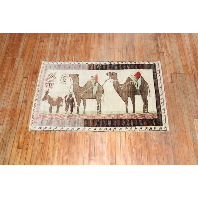 Folk Art Vintage Turkish Donkey Camel Animal Rug - 3'4" x 5'4" For Sale - Image 3 of 6