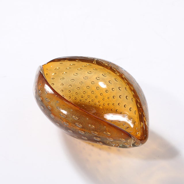 Mid-Century Modern Mid-Century Hand-Blown Murano Amber Bullicante Glass Dish W/ 24kt Gold Flecks For Sale - Image 3 of 14