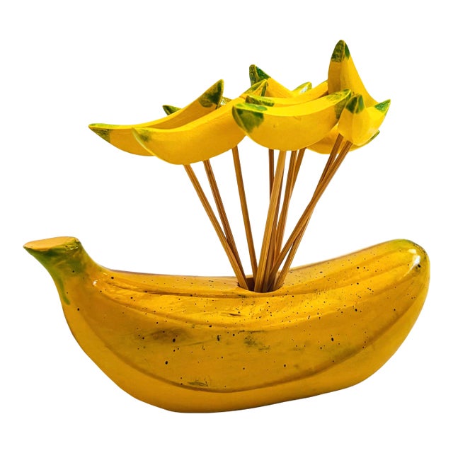 Wood Banana Toothpicks and Holder Set For Sale