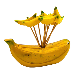 Wood Banana Toothpicks and Holder Set