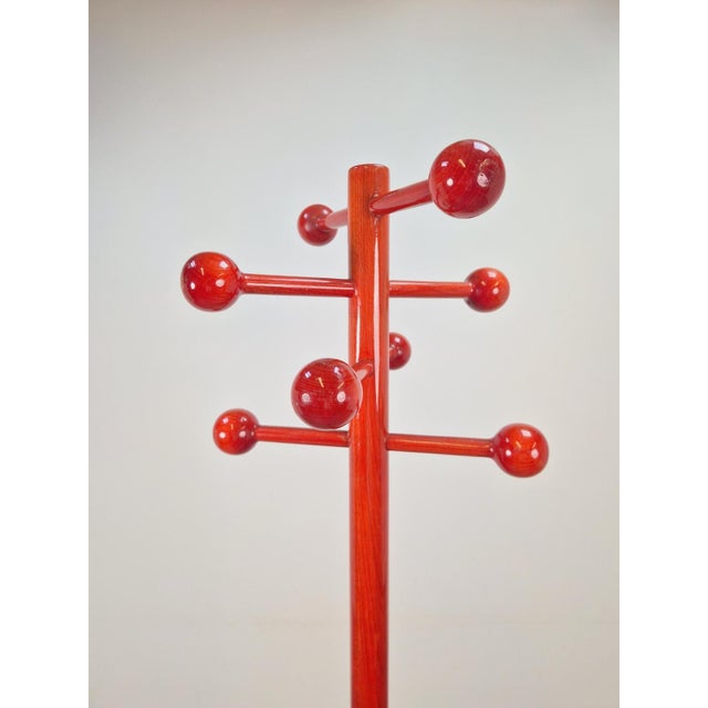 Postmodern Vintage Red Stained Beech Coat Rack with Balls, 1970s For Sale - Image 3 of 9
